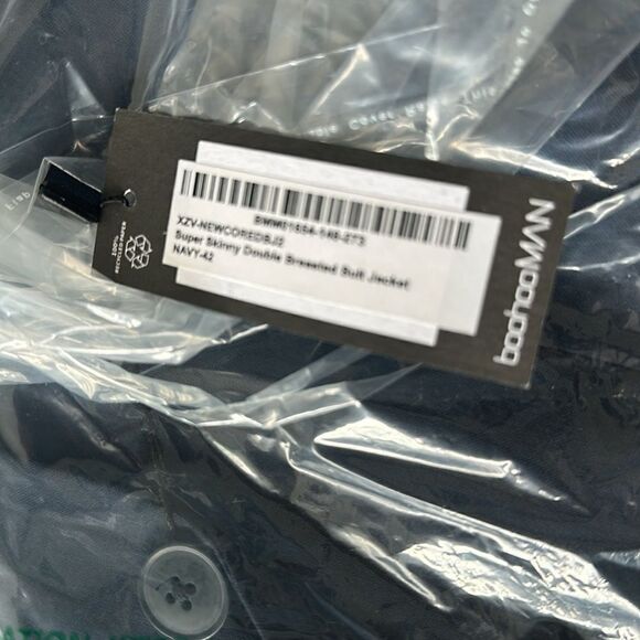 boohoo Man Super Skinny Double Breasted Suit Jacket Navy 42 NWT IN PKG - Picture 6 of 7